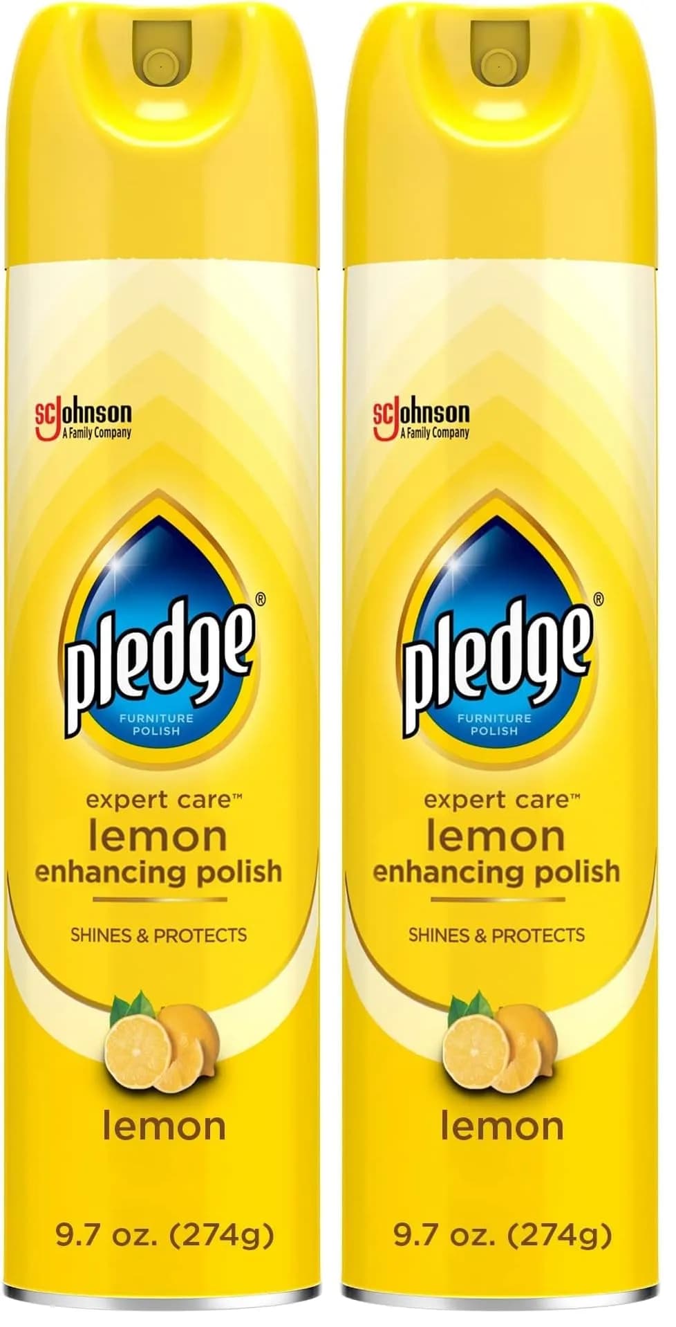 Pledge Lemon Enhancing Polish Spray, Multi-Surface Furniture & Stainless Steel Cleaner, 2x 9.7oz (19.4oz Total) | Fast Shine & Protect