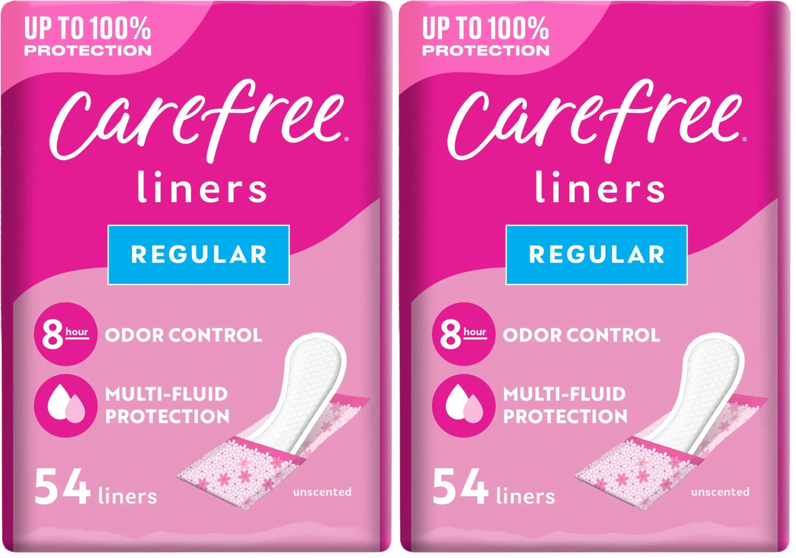 Carefree Acti-Fresh Panty Liners Regular Unscented 108 Count (54 Count x 2) | Daily Freshness & Odor Control
