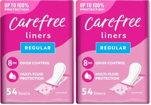 Carefree Acti-Fresh Panty Liners Regular Unscented 108 Count (54 Count x 2) | Daily Freshness & Odor Control thumbnail 1