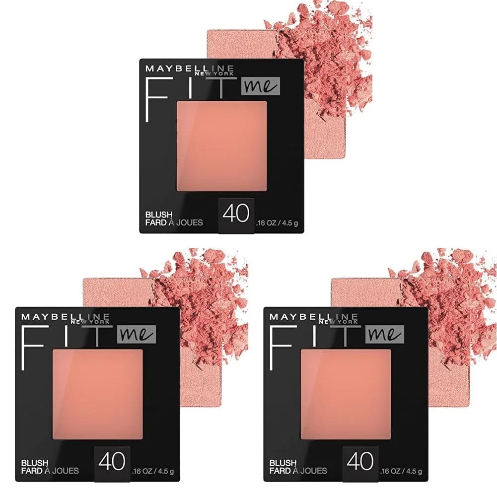 Maybelline Fit Me Blush, Peach, 0.16 oz (4.5 g) | Natural All-Day Color — Pack of 3