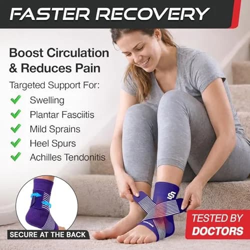 Sleeve Stars Ankle Brace for Plantar Fasciitis Relief, Medium, Dark Purple | FDA Approved Orthopedic Brace for Sprains & Pain thumbnail 2