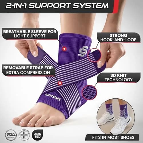 Sleeve Stars Ankle Brace for Plantar Fasciitis Relief, Medium, Dark Purple | FDA Approved Orthopedic Brace for Sprains & Pain thumbnail 3