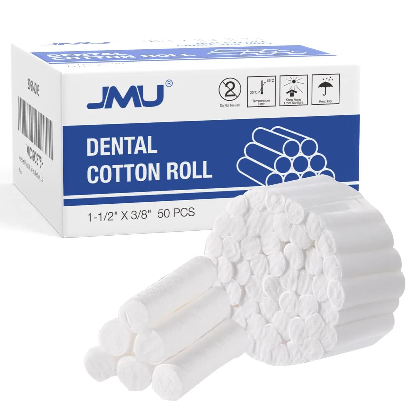 JMU Dental Cotton Rolls 1.5" #2 | High Absorbency for Dental & Nosebleeds — 1-1/2" x 3/8"