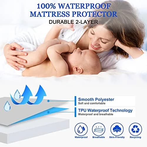 Sufdari Full Mattress Protector Waterproof Fitted Sheet 18" Deep Pocket | Washable & Breathable thumbnail 2
