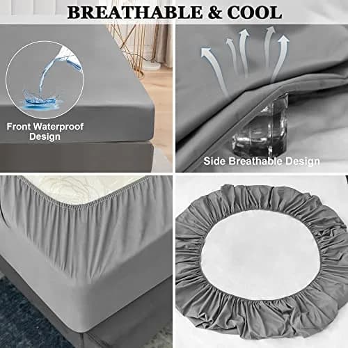 Sufdari Full Size Mattress Protector Waterproof Fitted Sheet Style 18" Deep Pocket Gray thumbnail 5