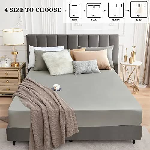 Sufdari Full Size Mattress Protector Waterproof Fitted Sheet Style 18" Deep Pocket Gray thumbnail 7