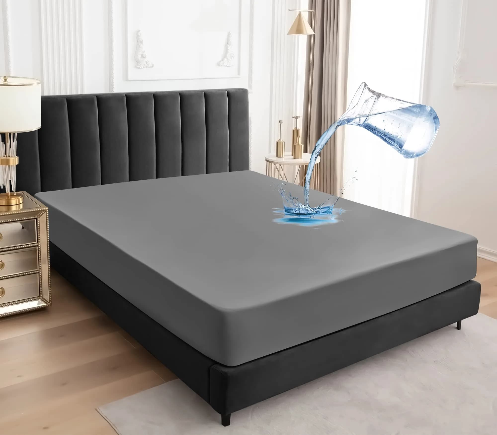 Sufdari Full Size Mattress Protector Waterproof Fitted Sheet Style 18" Deep Pocket Gray — Grey