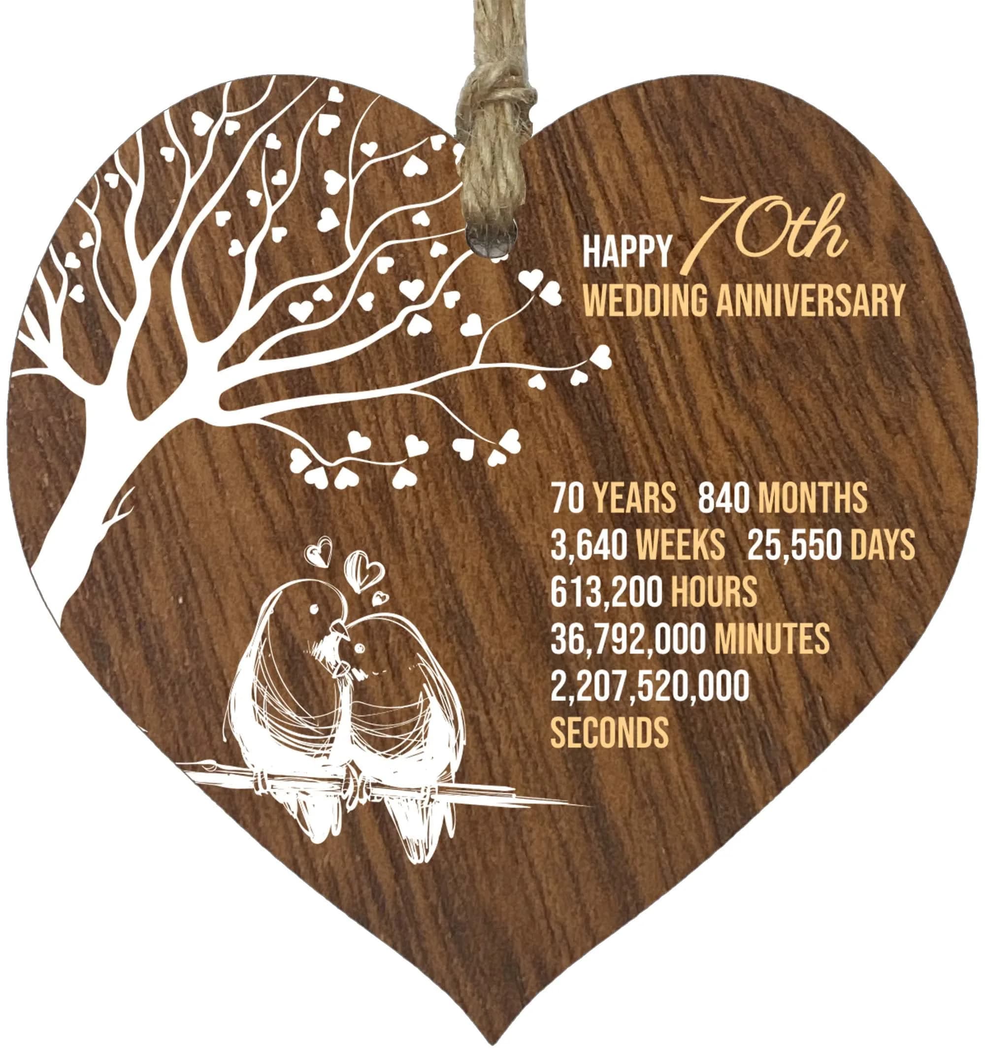 Stuff4 70th Wedding Anniversary Wooden Heart Plaque | Celebrate Love & Milestones — 70