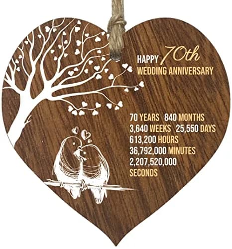 Stuff4 70th Wedding Anniversary Wooden Heart Plaque | Celebrate Love & Milestones thumbnail 1