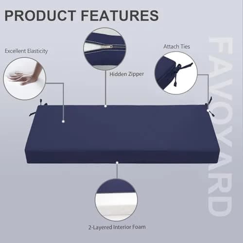 Favoyard Outdoor Bench Cushion 48 x 18 Inch Blue Waterproof Support thumbnail 4