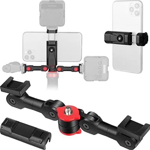 ChromLives Cold Shoe Mount Adapter with Phone Clip, Rotatable Dual Cold Shoe Extension Bracket for LED Light/Microphone thumbnail 1