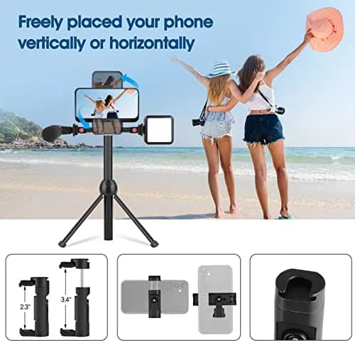 ChromLives Cold Shoe Mount Adapter with Phone Clip, Rotatable Dual Cold Shoe Extension Bracket for LED Light/Microphone thumbnail 2