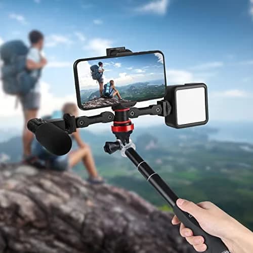 ChromLives Cold Shoe Mount Adapter with Phone Clip, Rotatable Dual Cold Shoe Extension Bracket for LED Light/Microphone thumbnail 3