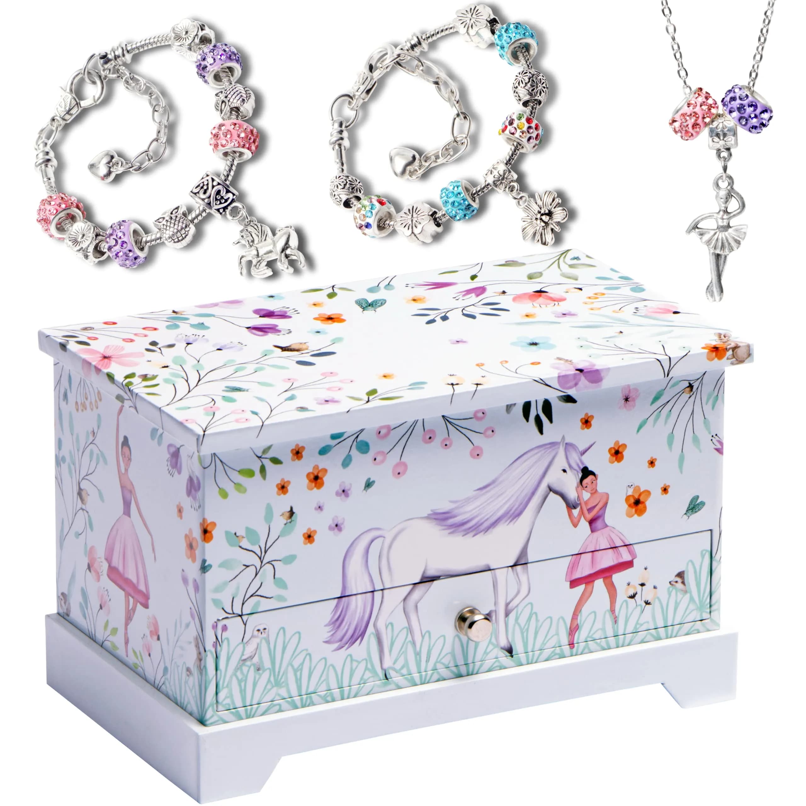 ABI + OLIE Ballerina Unicorn Kids Jewelry Box with Music & Jewelry Set, 18.5cm (7.3") | Musical Unicorn Organizer for Girls - main product image