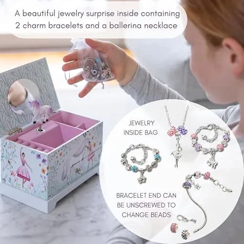 ABI + OLIE Ballerina Unicorn Kids Jewelry Box with Music & Jewelry Set, 18.5cm (7.3") | Musical Unicorn Organizer for Girls thumbnail 5
