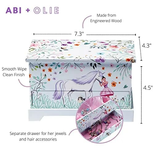 ABI + OLIE Ballerina Unicorn Kids Jewelry Box with Music & Jewelry Set, 18.5cm (7.3") | Musical Unicorn Organizer for Girls thumbnail 6