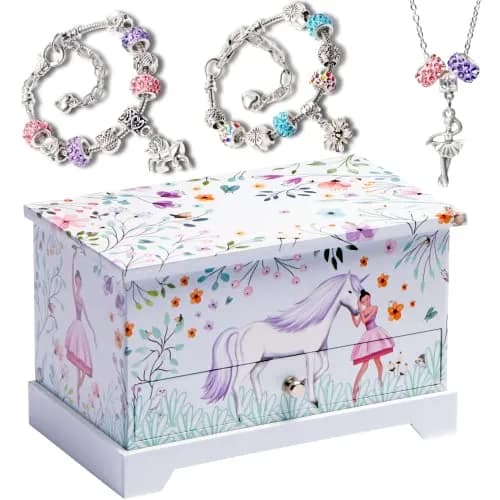 ABI + OLIE Ballerina Unicorn Kids Jewelry Box with Music & Jewelry Set, 18.5cm (7.3") | Musical Unicorn Organizer for Girls thumbnail 1