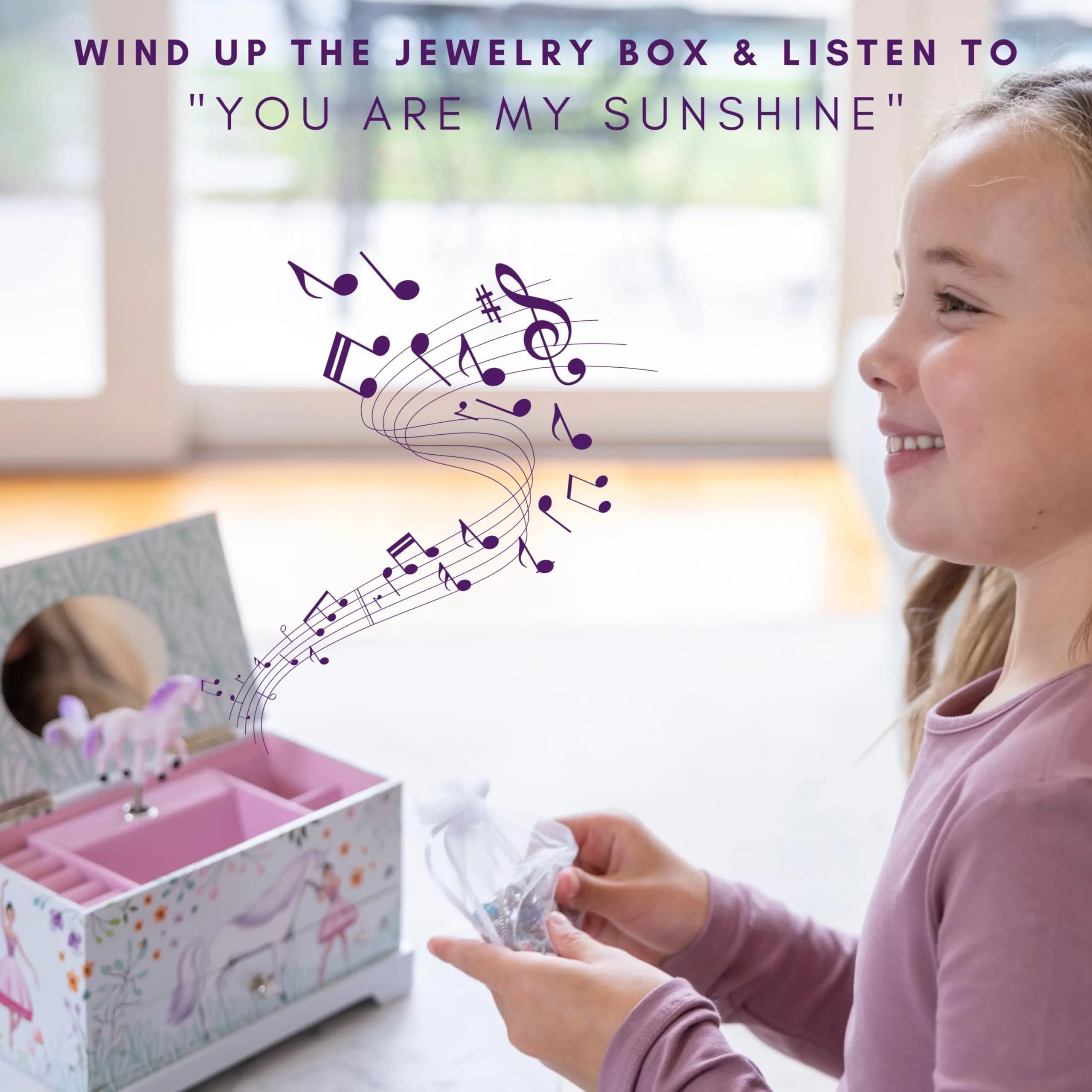 ABI + OLIE Ballerina Unicorn Kids Jewelry Box with Music & Jewelry Set, 18.5cm (7.3") | Musical Unicorn Organizer for Girls - view 9