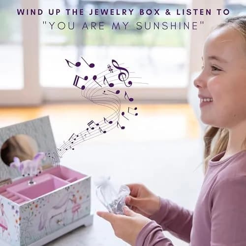 ABI + OLIE Ballerina Unicorn Kids Jewelry Box with Music & Jewelry Set, 18.5cm (7.3") | Musical Unicorn Organizer for Girls thumbnail 9