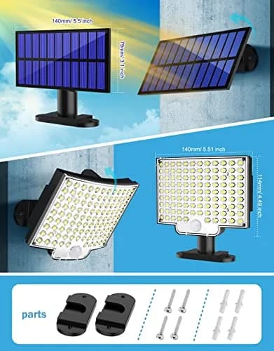 MPJ Solar Wall Light with Motion Sensor & Split Panel 106 LED, 5m Cable | IP65 Waterproof Outdoor Lighting thumbnail 6