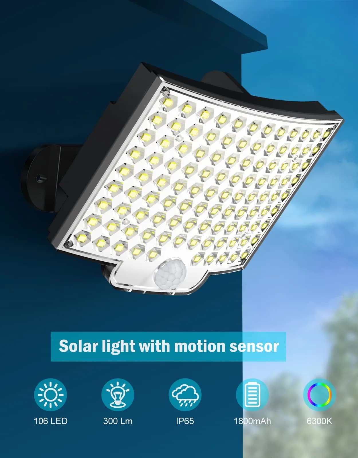 MPJ Solar Wall Light with Motion Sensor & Split Panel 106 LED, 5m Cable | IP65 Waterproof Outdoor Lighting - view 4