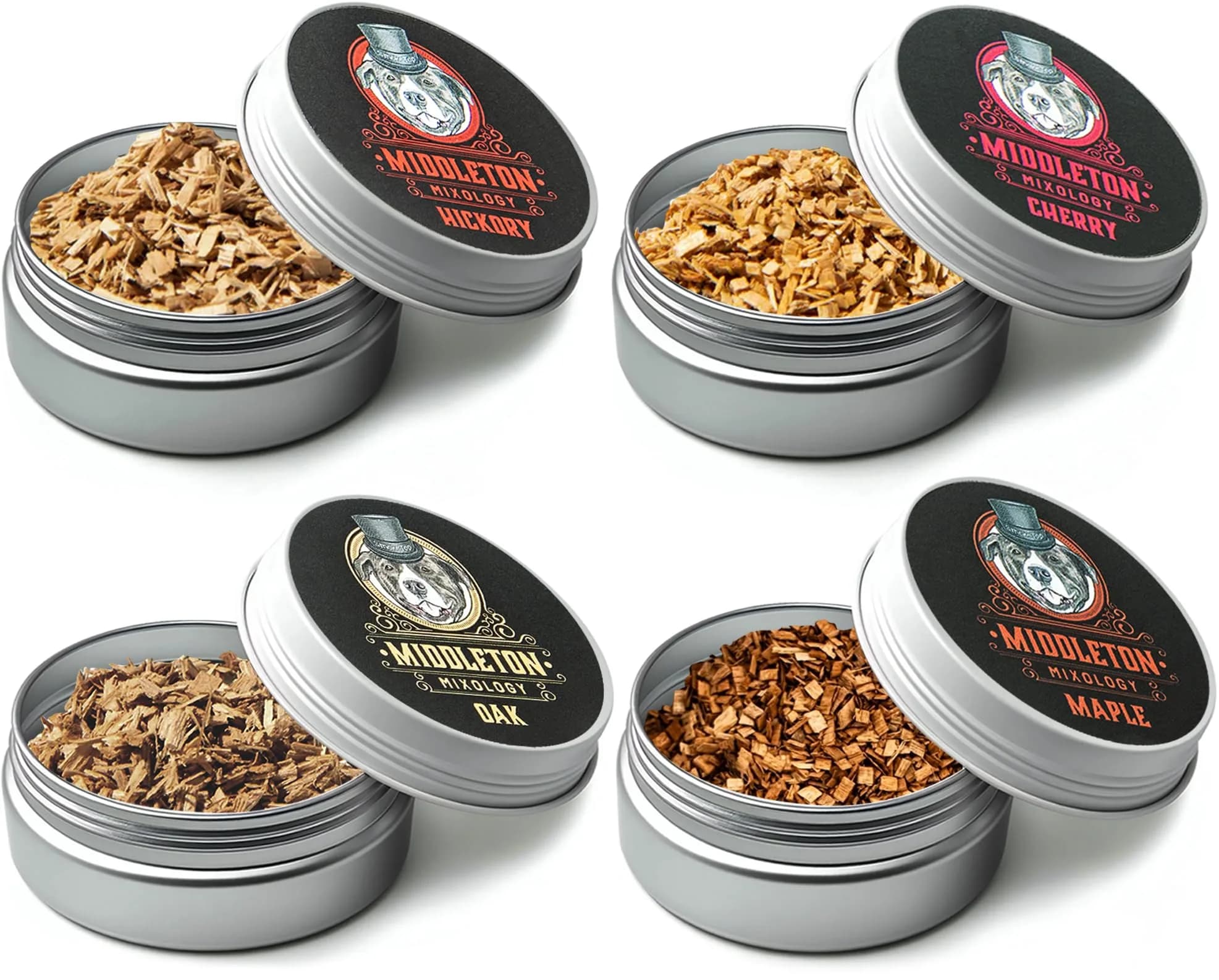 Middleton Mixology SmokeTop 4 Pack of Wood Chips | Cocktail & Food Smoking Chips, Made in The USA (Cherry, Hickory, Maple, Oak)
