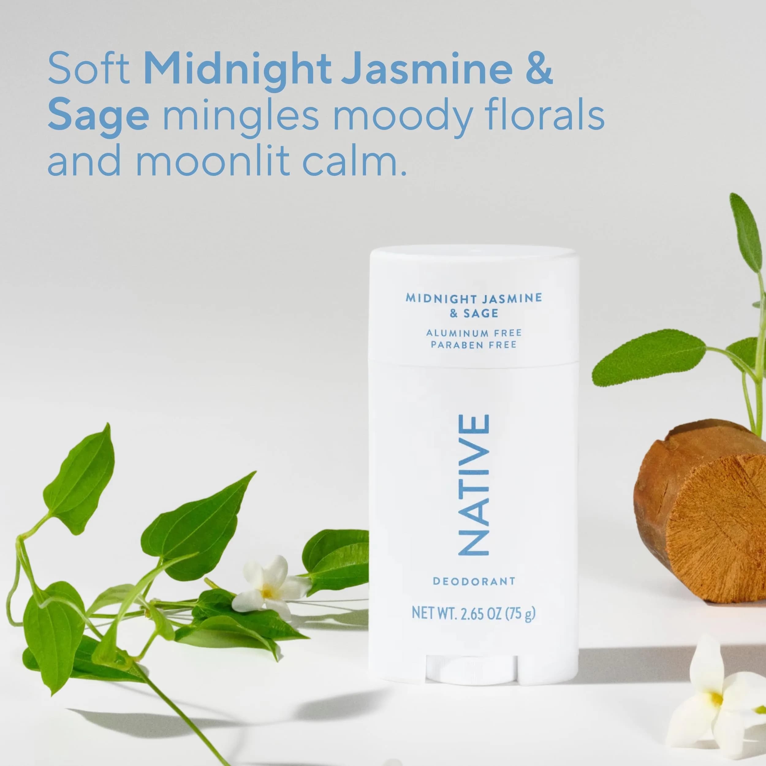 Native Midnight Jasmine & Sage Natural Deodorant Stick 77g (2.65oz) | 72-Hour Odor Control - view 4