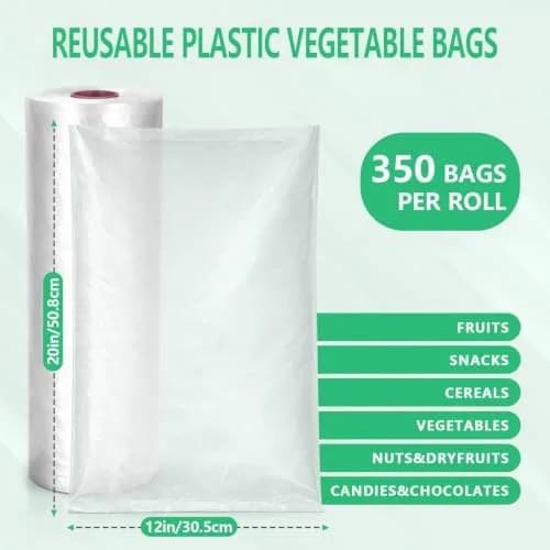 9527 Product 12" x 20" Clear Plastic Produce Bag | Food Storage Roll for Fruits & Vegetables thumbnail 3