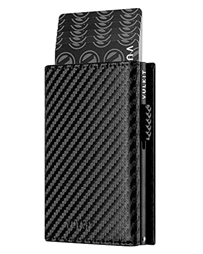 VULKIT Card Holder Wallet with Coin Pocket CF Black | RFID/NFC Blocking Leather Wallet for Cash & Cards thumbnail 1