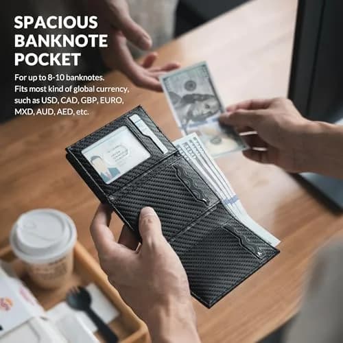 VULKIT Card Holder Wallet with Coin Pocket CF Black | RFID/NFC Blocking Leather Wallet for Cash & Cards thumbnail 4