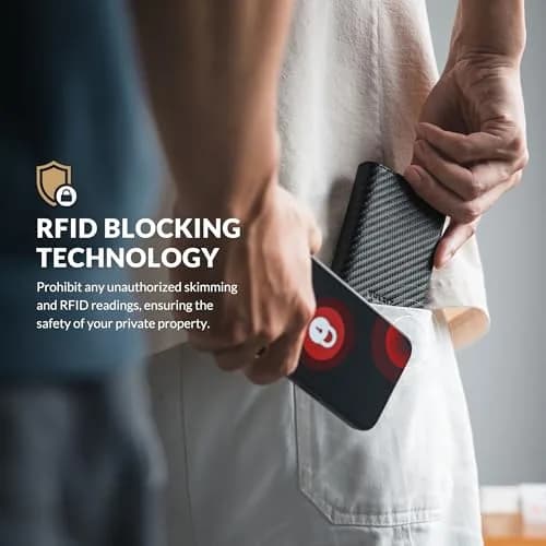 VULKIT Card Holder Wallet with Coin Pocket CF Black | RFID/NFC Blocking Leather Wallet for Cash & Cards thumbnail 5