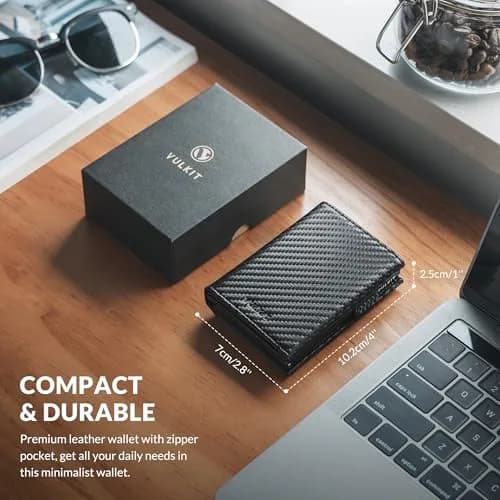 VULKIT Card Holder Wallet with Coin Pocket CF Black | RFID/NFC Blocking Leather Wallet for Cash & Cards thumbnail 6