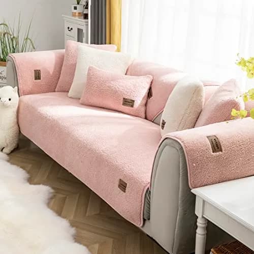 vctops Sherpa Fleece Sofa Couch Cover 36"x36" | Super Soft Plush Fuzzy Non Slip Furniture Protector (Pink) thumbnail 1
