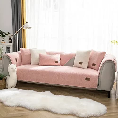 vctops Sherpa Fleece Sofa Couch Cover 36"x36" | Super Soft Plush Fuzzy Non Slip Furniture Protector (Pink) thumbnail 5