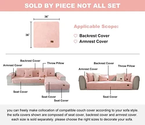 vctops Sherpa Fleece Sofa Couch Cover 36"x36" | Super Soft Plush Fuzzy Non Slip Furniture Protector (Pink) thumbnail 2