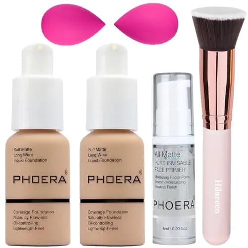 PHOERA Matte Liquide Foundation Full Coverage Set with Kabuki Brushes & Sponges (Buff Beige) | 30ml (1.01 Fl Oz) thumbnail 1