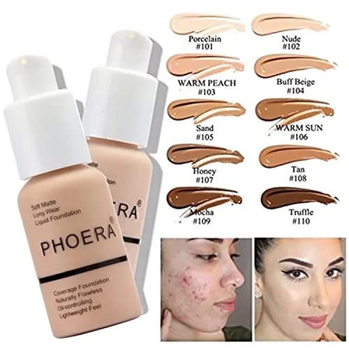 PHOERA Matte Liquide Foundation Full Coverage with Kabuki Brushes (101 Porcelain + 102 Nude) | 30ml (1.01 Fl Oz) | Waterproof & Oil-Controlling thumbnail 2