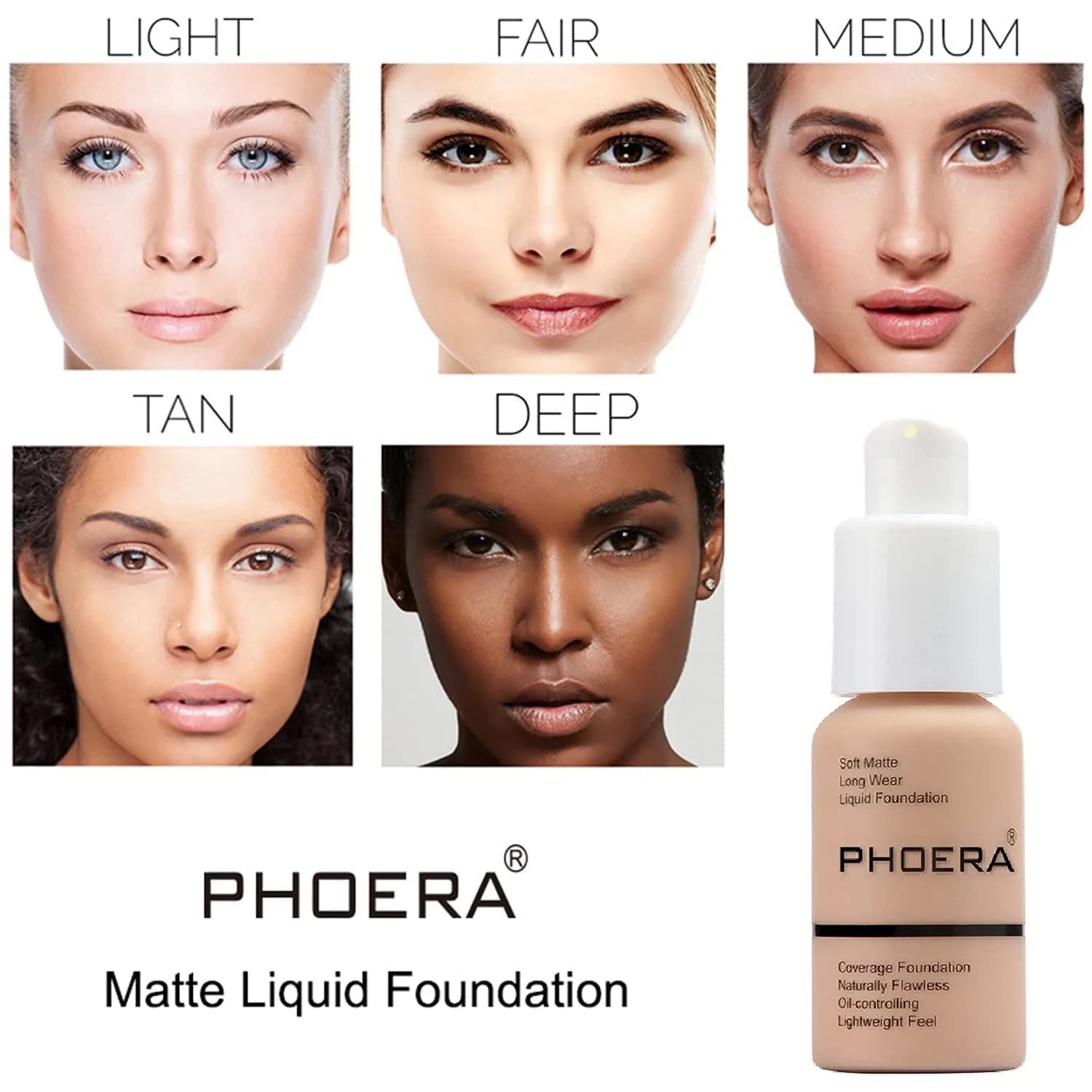 PHOERA Matte Liquide Foundation Full Coverage with Kabuki Brushes (101 Porcelain + 102 Nude) | 30ml (1.01 Fl Oz) | Waterproof & Oil-Controlling - view 3