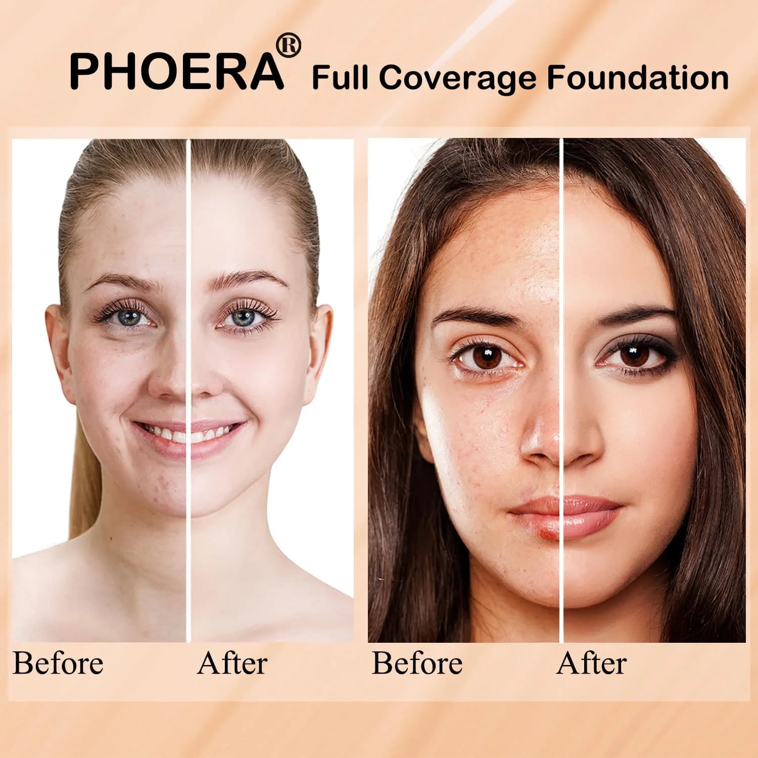 PHOERA Matte Liquide Foundation Full Coverage with Kabuki Brushes (101 Porcelain + 102 Nude) | 30ml (1.01 Fl Oz) | Waterproof & Oil-Controlling - view 4
