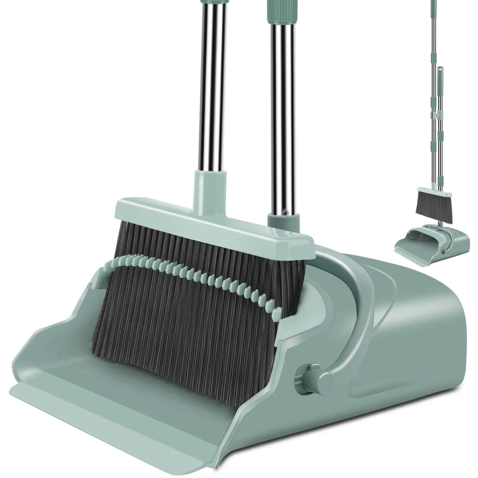 kelamayi Upgrade Broom and Dustpan Set Green | Long Handle, Upright, Eco-Friendly Bristles - main product image
