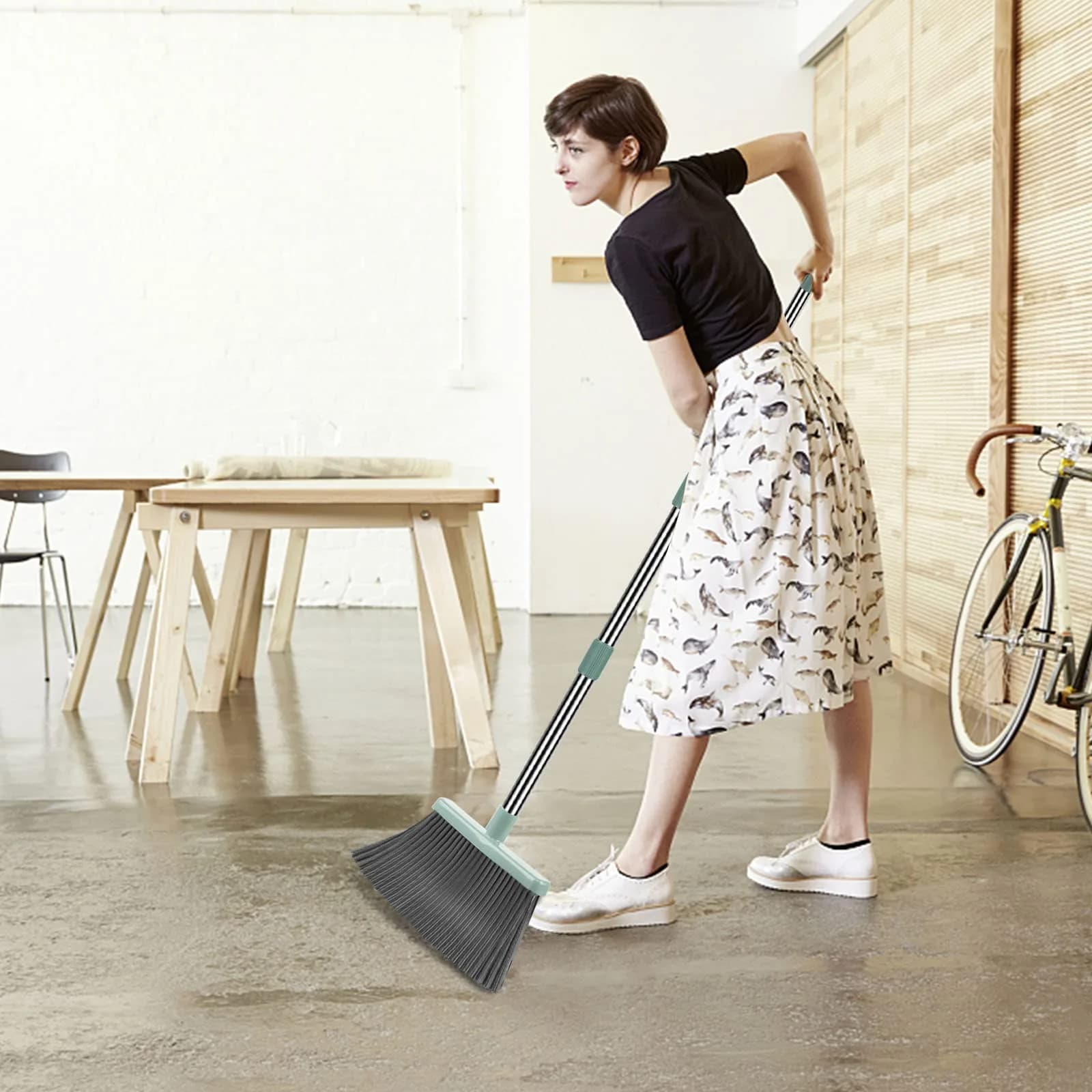 kelamayi Upgrade Broom and Dustpan Set Green | Long Handle, Upright, Eco-Friendly Bristles - view 5