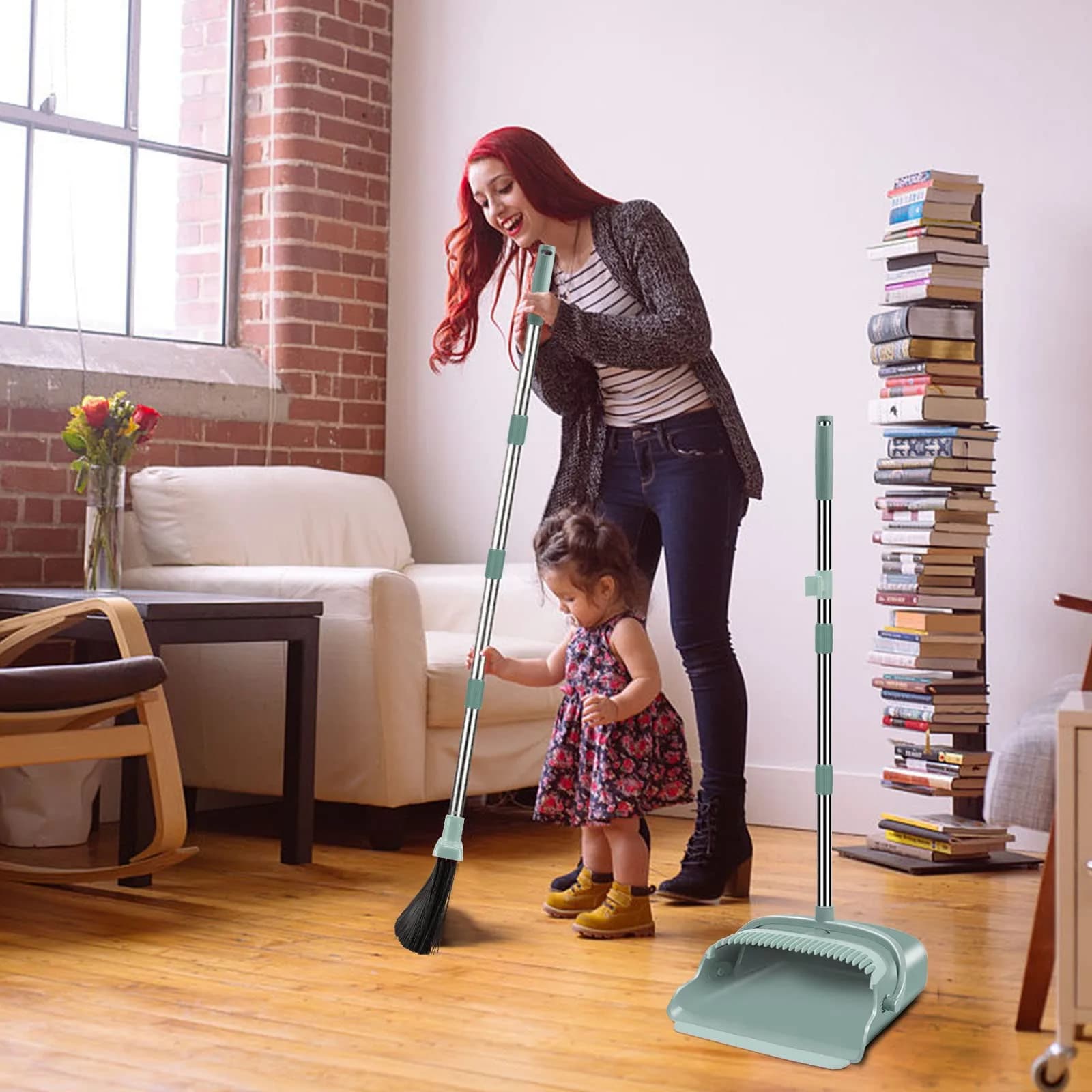 kelamayi Upgrade Broom and Dustpan Set Green | Long Handle, Upright, Eco-Friendly Bristles - view 7