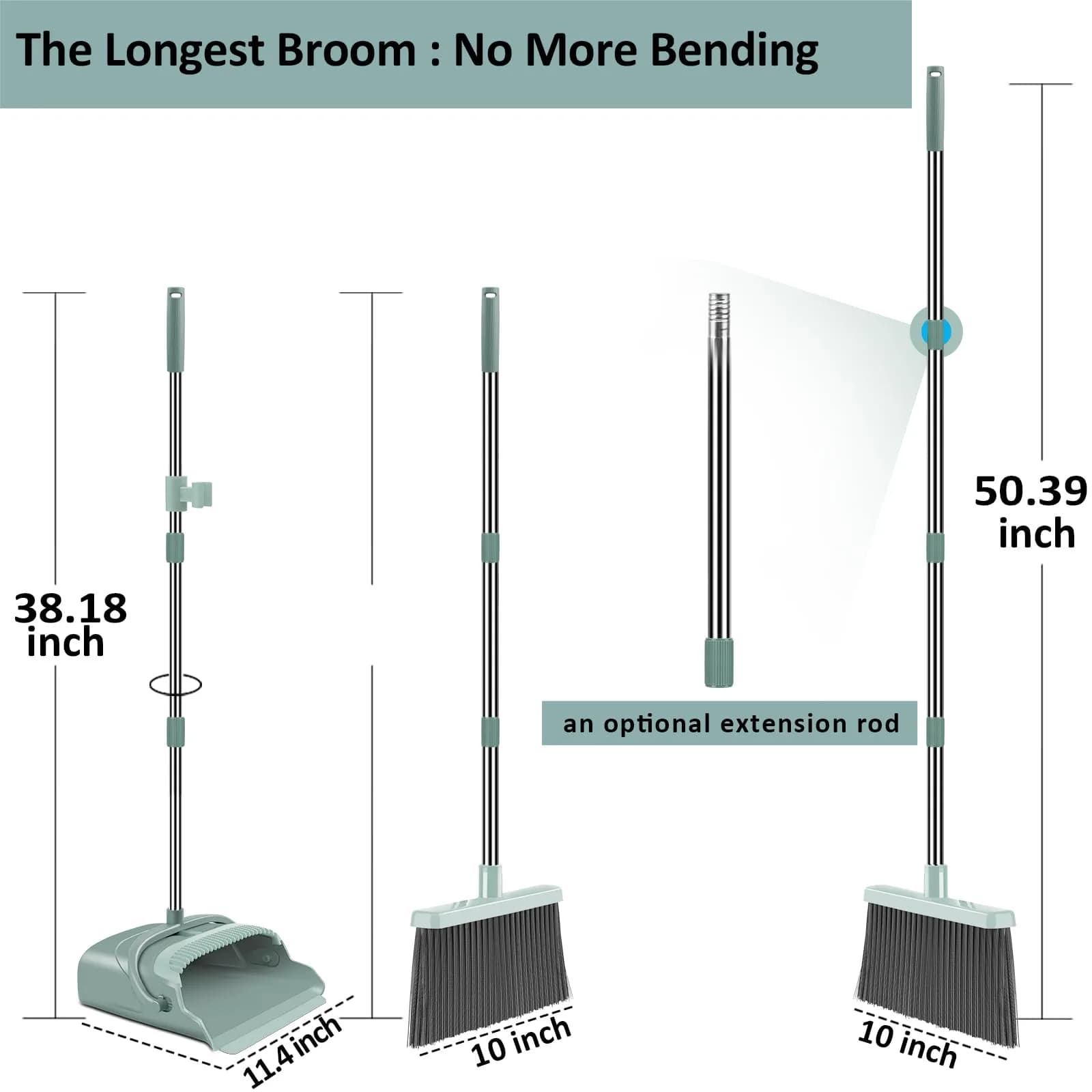 kelamayi Upgrade Broom and Dustpan Set Green | Long Handle, Upright, Eco-Friendly Bristles - view 2