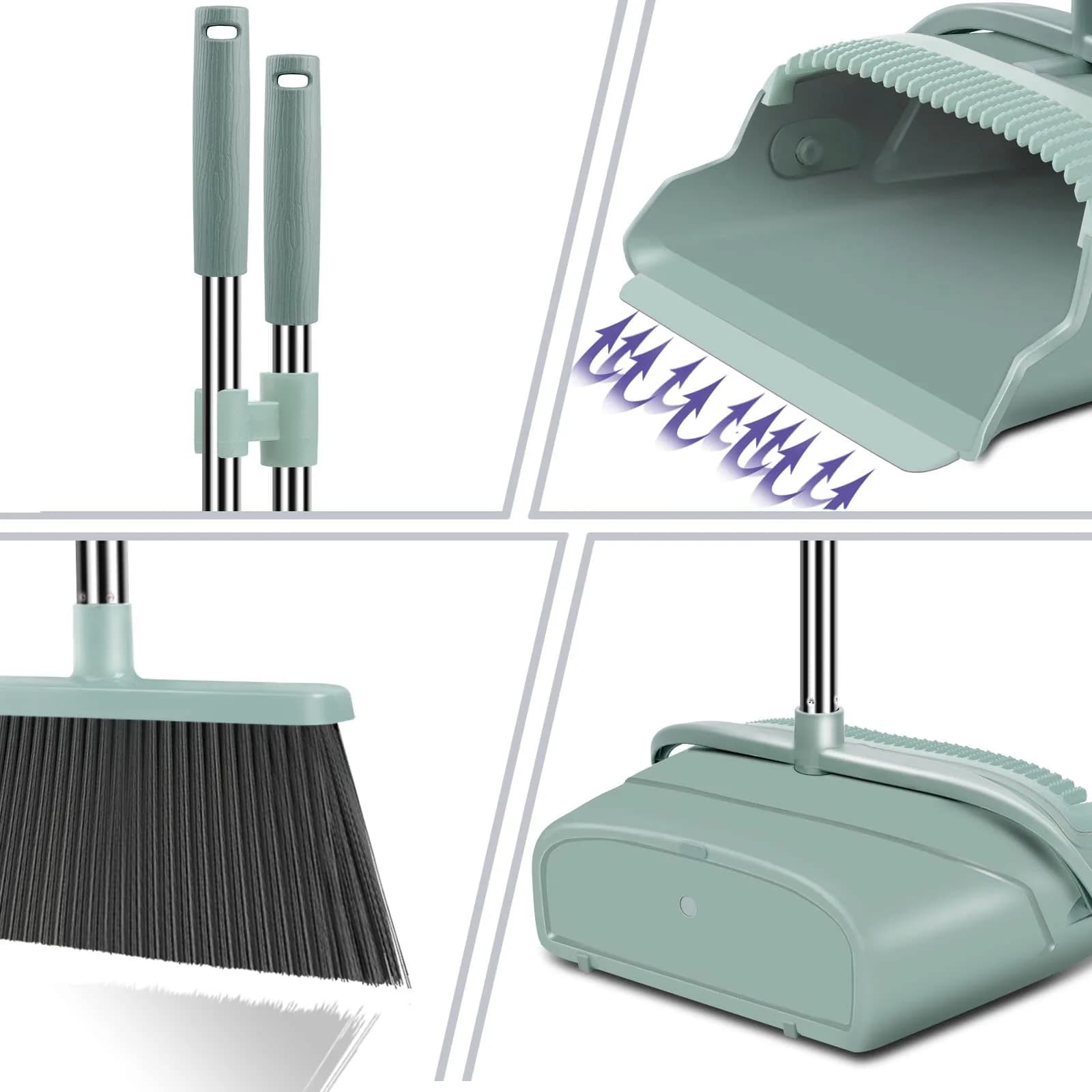 kelamayi Upgrade Broom and Dustpan Set Green | Long Handle, Upright, Eco-Friendly Bristles - view 3
