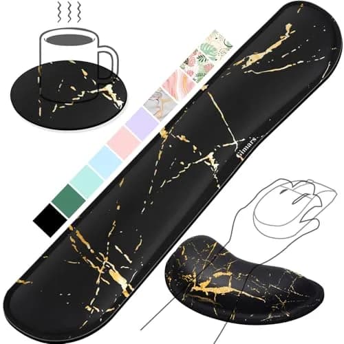 Gimars Upgrade Enlarge Gel Memory Foam Keyboard Wrist Rest Pad & Mouse Wrist Cushion Set, Marble Pattern, 3-Piece Set | Ergonomic Support for Typing Pain Relief — Marble(black Golden)
