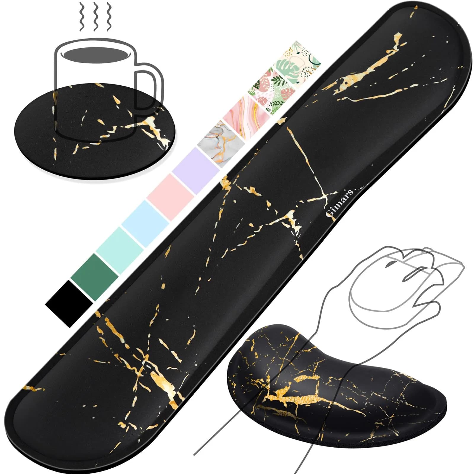 Gimars Upgrade Enlarge Gel Memory Foam Keyboard Wrist Rest Pad & Mouse Wrist Cushion Set, Marble Pattern, 3-Piece Set | Ergonomic Support for Typing Pain Relief