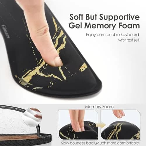 Gimars Upgrade Enlarge Gel Memory Foam Keyboard Wrist Rest Pad & Mouse Wrist Cushion Set, Marble Pattern, 3-Piece Set | Ergonomic Support for Typing Pain Relief thumbnail 2