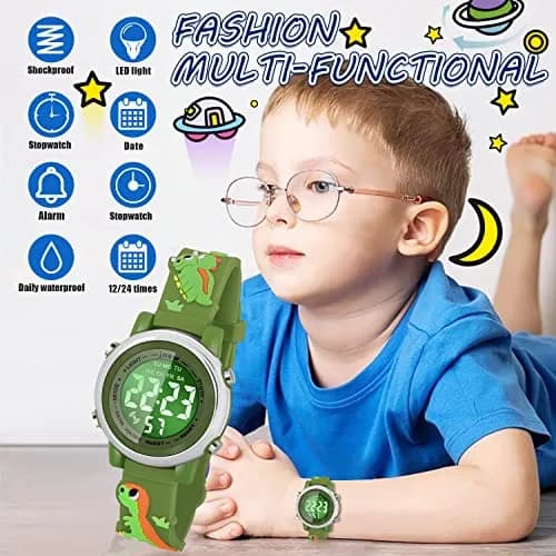 Viposoon Boys' Cartoon Watch Green Silicone Strap | 3ATM Water Resistant Digital Watch for Kids Ages 3-10 thumbnail 3