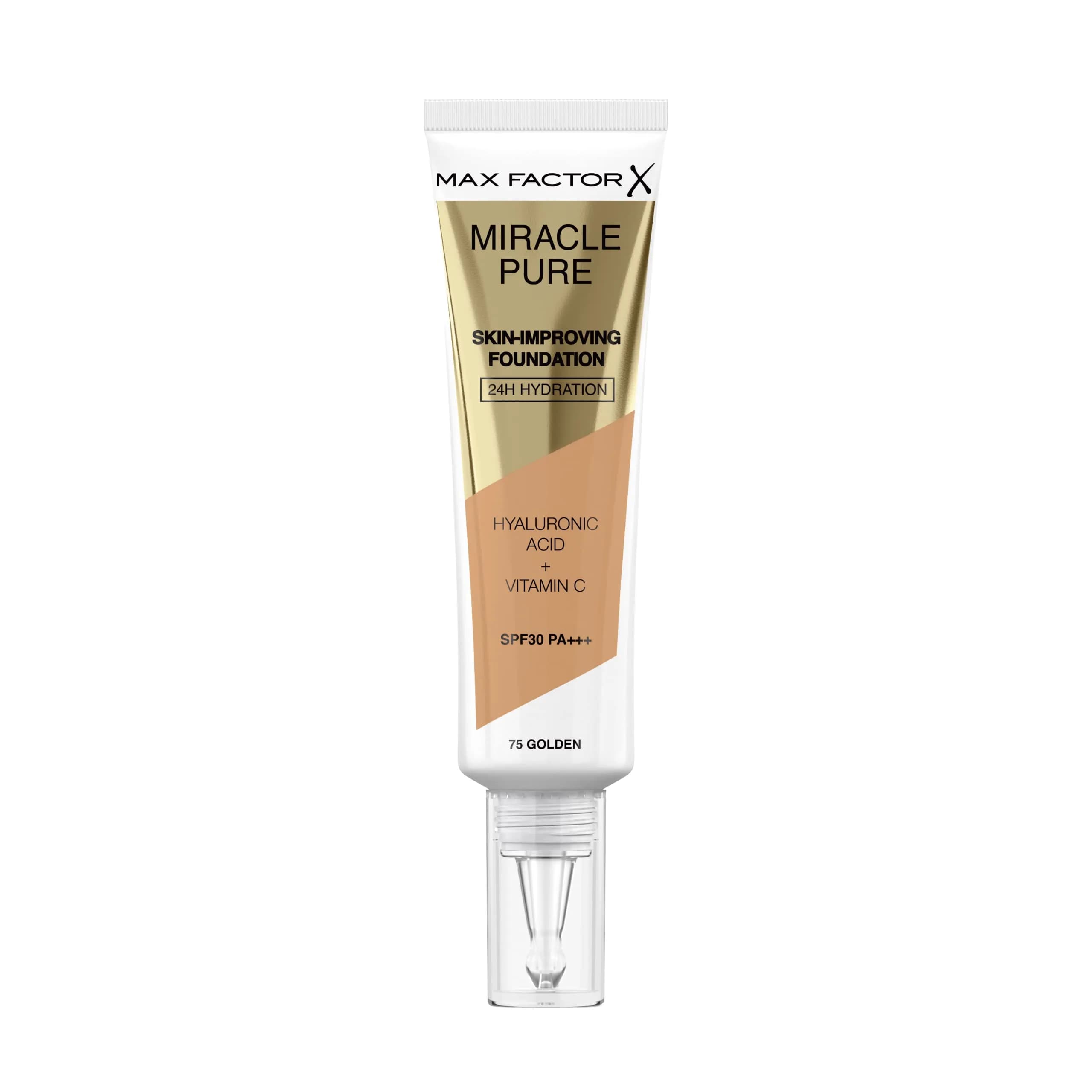 Max Factor Miracle Pure Skin-Improving Foundation 75 Golden | Hydrating, Collagen-Boosting, SPF 30, 30ml