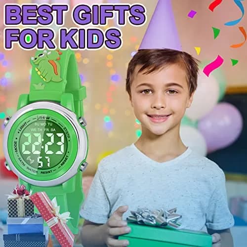 Viposoon Kids Boys Watch Waterproof Educational Toy Gift for 3-10 Years Old | Green Silicone Band with Crystal Dial & 7 Colors LED Backlight thumbnail 7